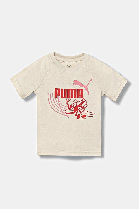 Otroška bombažna kratka majica Puma LITTLE RUNNERS Tee PS bež barva, 688475