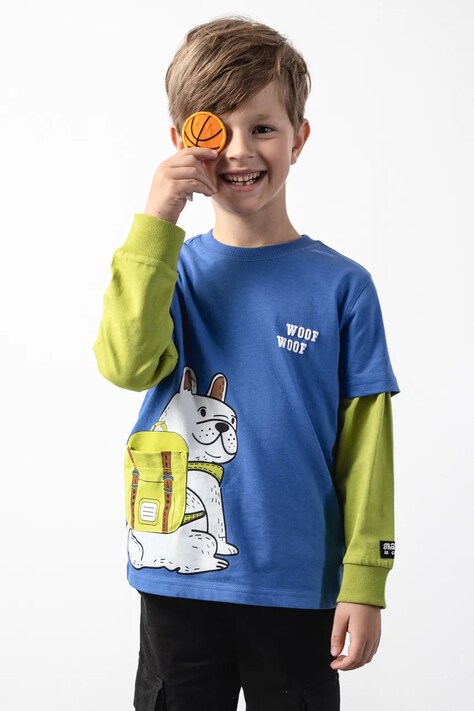 Coccodrillo t-shirt bawełniany dziecięcy kolor niebieski z nadrukiem ACADEMY BOY KIDS