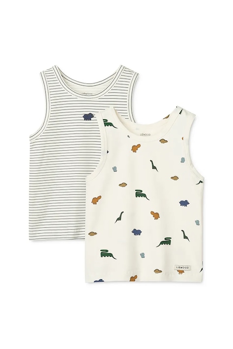 Liewood top de bumbac pentru copii Faris Printed Tank Top 2-pack 2-pack culoarea bej, cu imprimeu, LW20285