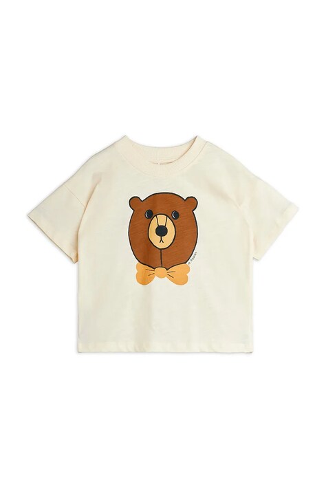 Mini Rodini t-shirt bawełniany dziecięcy Bear kolor beżowy z nadrukiem 25720107