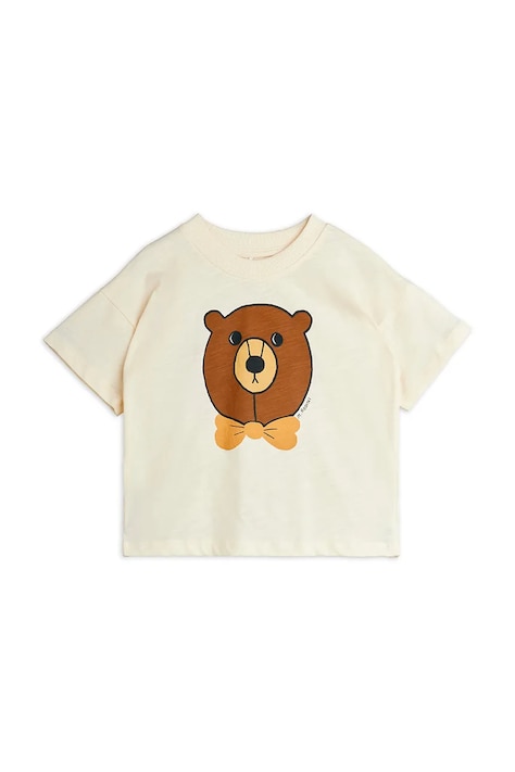 Mini Rodini t-shirt bawełniany dziecięcy Bear kolor beżowy z nadrukiem 25720107
