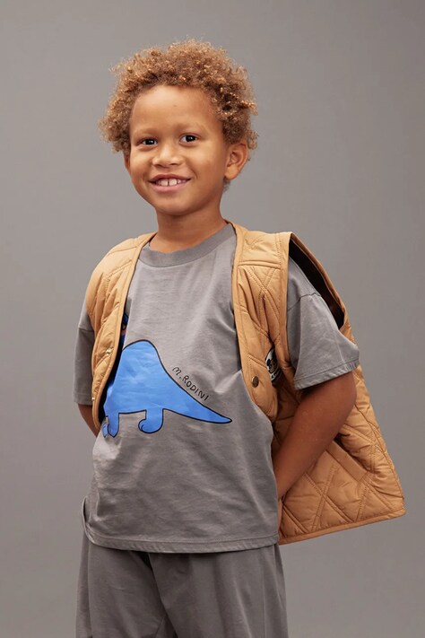 Mini Rodini t-shirt bawełniany dziecięcy Dino kolor szary z nadrukiem 25720131