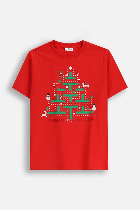 Coccodrillo t-shirt bawełniany dziecięcy kolor czerwony z nadrukiem MERRY XMAS