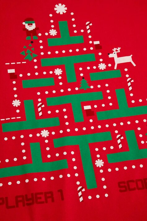 Coccodrillo t-shirt bawełniany dziecięcy kolor czerwony z nadrukiem MERRY XMAS