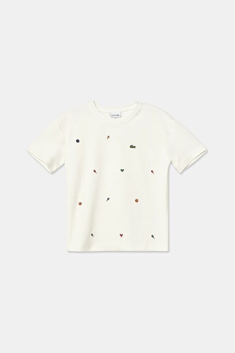 Lacoste t-shirt dziecięcy kolor beżowy z aplikacją TJ2602