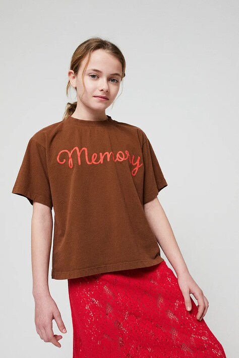 Bobo Choses tricou de bumbac pentru copii Memory culoarea maro, cu imprimeu, 225BC001