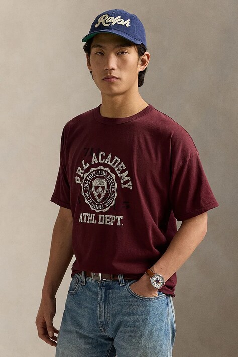 Polo Ralph Lauren tricou culoarea bordo, cu imprimeu, 710971836