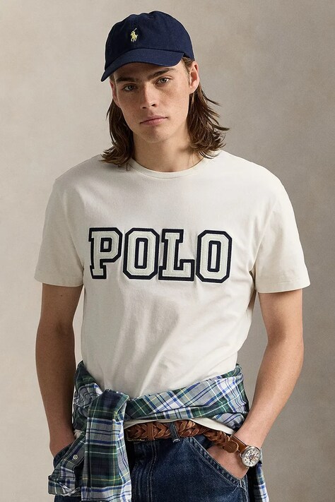 Polo Ralph Lauren tricou din bumbac culoarea alb, cu imprimeu, 710972663