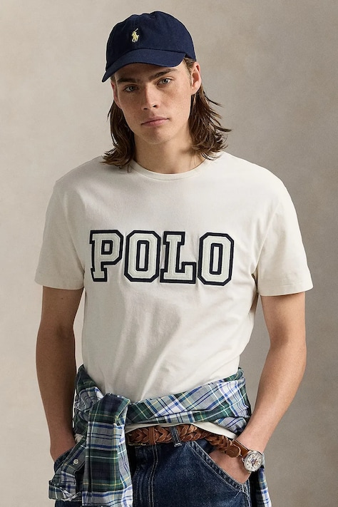 Polo Ralph Lauren tricou din bumbac culoarea alb, cu imprimeu, 710972663