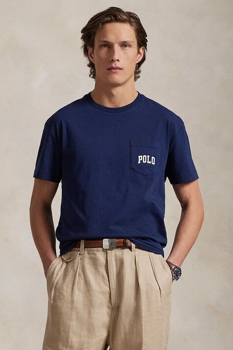 Хлопковая футболка Polo Ralph Lauren Sscnpktm12 Short Sleeve цвет синий однотонная 710974585