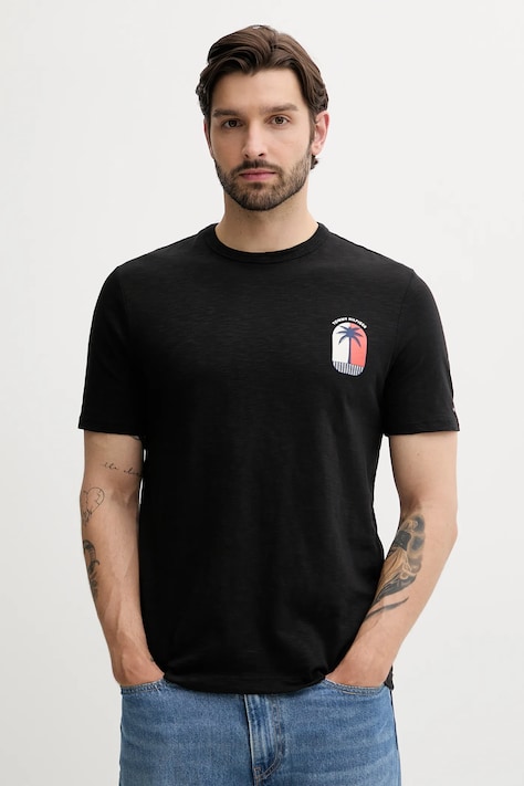 Хлопковая футболка Tommy Hilfiger цвет чёрный с принтом MW0MW39354