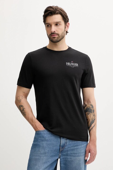 Pamučna majica Tommy Hilfiger boja: crna, s tiskom, MW0MW39355