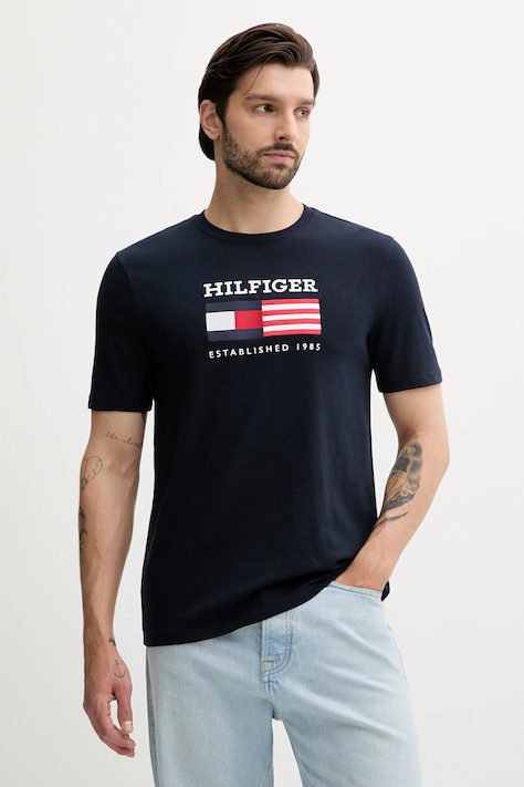 Tommy Hilfiger tricou din bumbac culoarea bleumarin, cu imprimeu, MW0MW39843