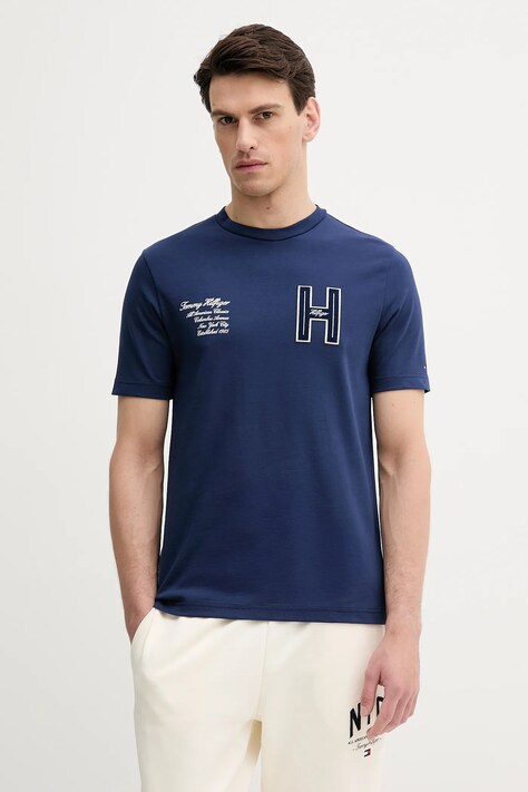 Tommy Hilfiger tricou din bumbac culoarea bleumarin, cu imprimeu, MW0MW39364