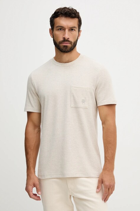 Tommy Hilfiger tricou din bumbac culoarea bej, uni, MW0MW39365