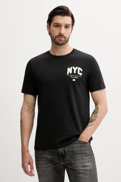 Tommy Hilfiger tricou din bumbac culoarea negru, cu imprimeu, MW0MW40427
