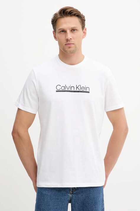 Calvin Klein tricou din bumbac culoarea alb, cu imprimeu, LV04RC852G
