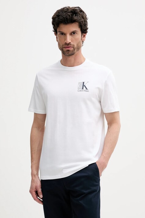 Calvin Klein tricou din bumbac culoarea alb, cu imprimeu, LV04RC853G