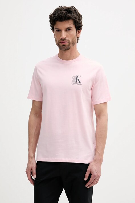 Calvin Klein tricou din bumbac culoarea roz, cu imprimeu, LV04RC853G