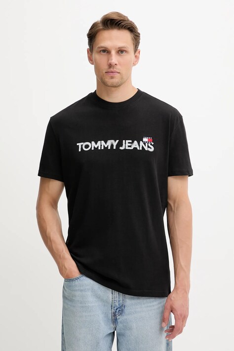 Tommy Jeans tricou din bumbac culoarea negru, cu imprimeu, DM0DM21585