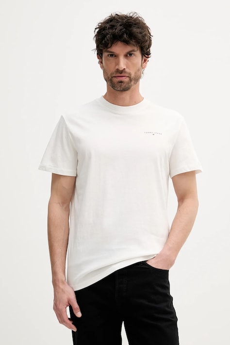 Βαμβακερό μπλουζάκι Tommy Jeans ανδρικό, χρώμα: άσπρο, DM0DM21780