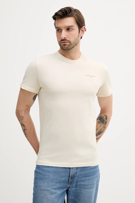 Хлопковая футболка Tommy Jeans цвет бежевый с принтом DM0DM21780