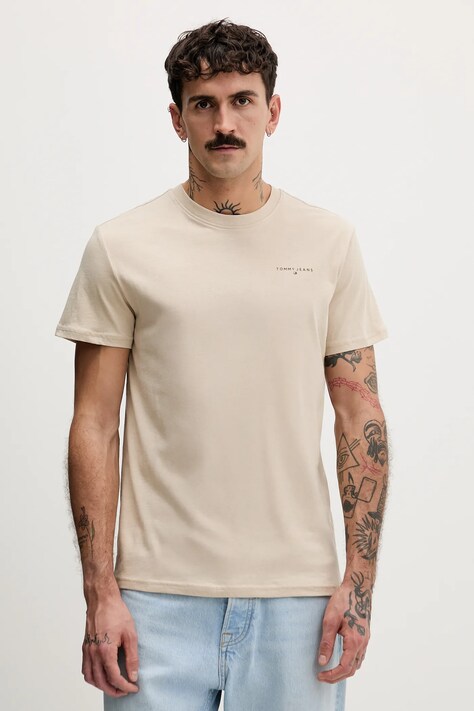 Tommy Jeans t-shirt bawełniany męski kolor beżowy z nadrukiem DM0DM21780