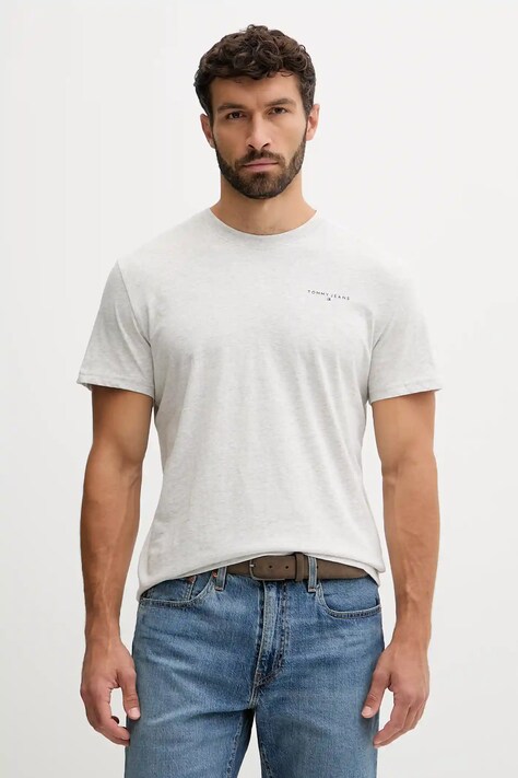 Tommy Jeans tricou din bumbac culoarea gri, cu imprimeu, DM0DM21780