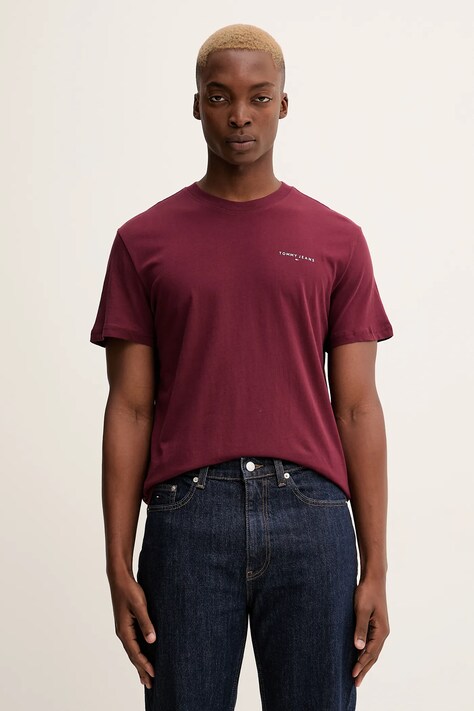 Tommy Jeans tricou din bumbac culoarea bordo, cu imprimeu, DM0DM21780