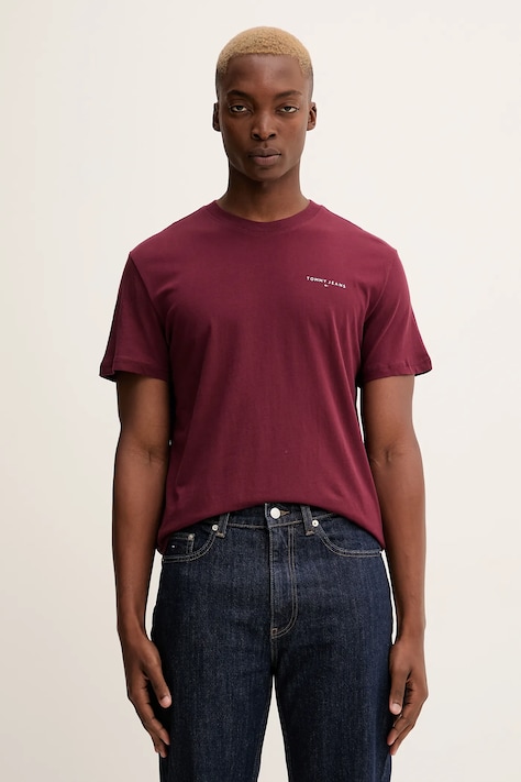 Tommy Jeans tricou din bumbac culoarea bordo, cu imprimeu, DM0DM21780