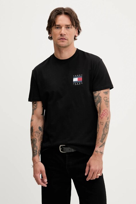 Bombažna kratka majica Tommy Jeans moška, črna barva, DM0DM21910