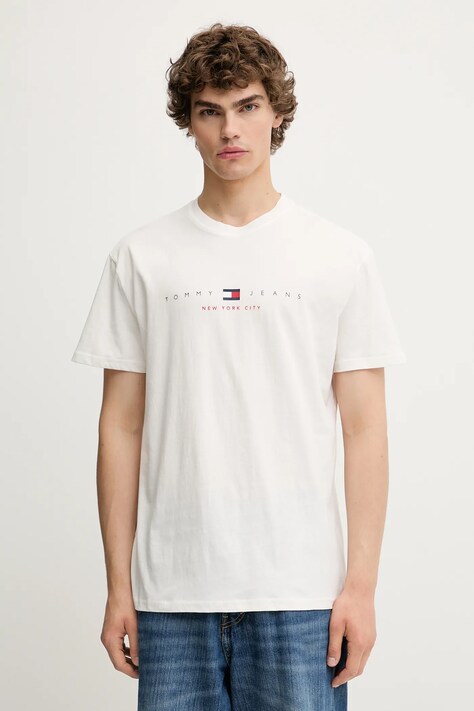 Βαμβακερό μπλουζάκι Tommy Jeans ανδρικό, χρώμα: άσπρο, DM0DM21911