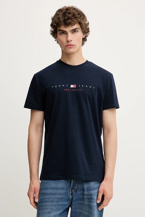 Bavlněné tričko Tommy Jeans pánské, tmavomodrá barva, s potiskem, DM0DM21911