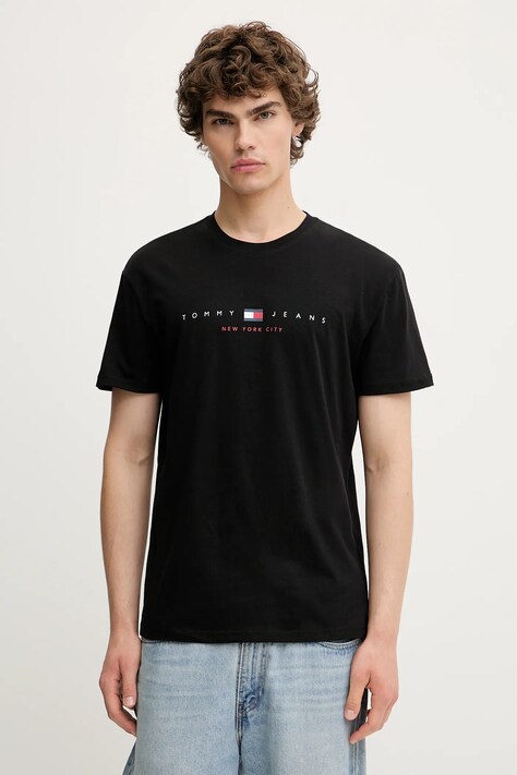 Bavlněné tričko Tommy Jeans pánské, černá barva, s potiskem, DM0DM21911