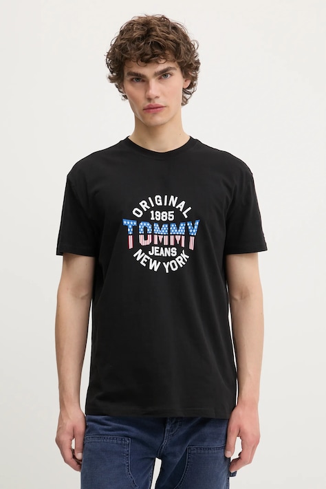 Tommy Jeans t-shirt bawełniany męski kolor czarny z nadrukiem DM0DM21913