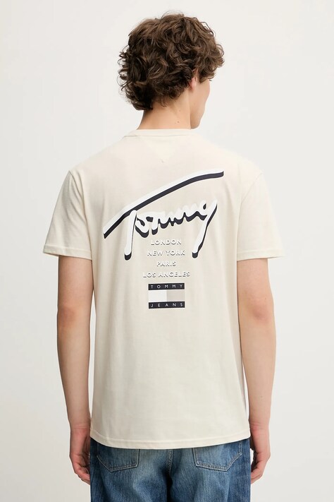 Βαμβακερό μπλουζάκι Tommy Jeans ανδρικό, χρώμα: μπεζ, DM0DM21934