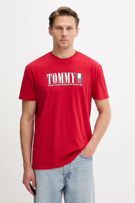 Хлопковая футболка Tommy Jeans цвет красный с принтом DM0DM21941