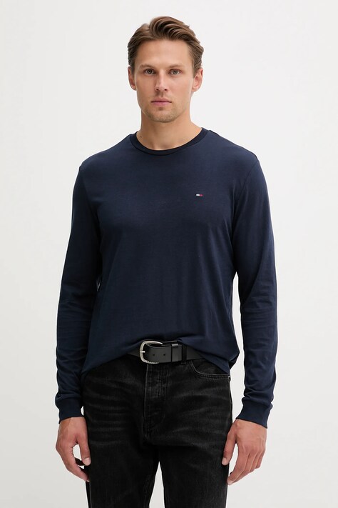 Хлопковый лонгслив Tommy Jeans 2 шт цвет синий однотонный DM0DM22148