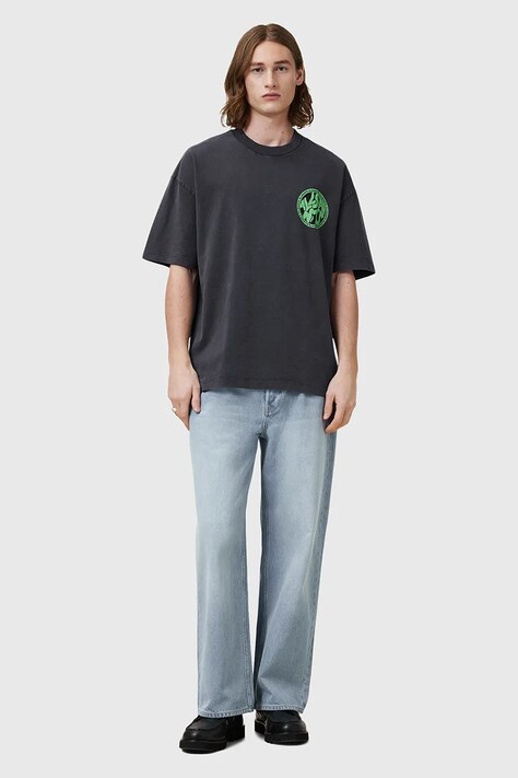 AllSaints tricou din bumbac DISTORTION culoarea gri, cu imprimeu, M041PC