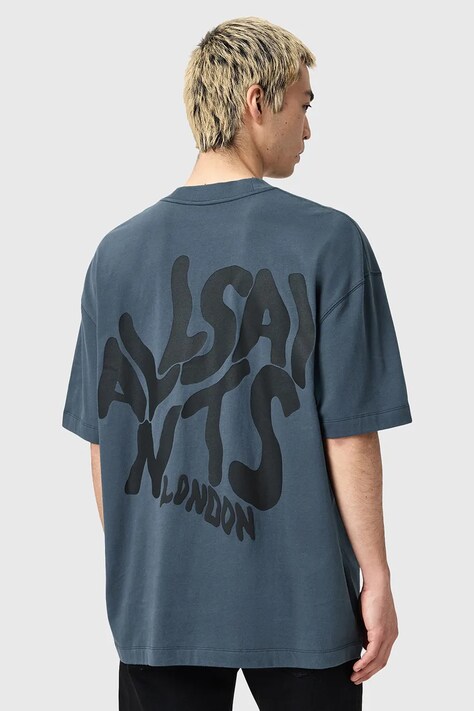 AllSaints t-shirt bawełniany ORLANDO męski kolor niebieski z nadrukiem M066PC