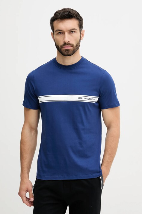Karl Lagerfeld t-shirt bawełniany męski kolor granatowy z nadrukiem A3M46001