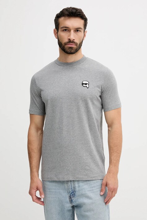 Bavlněné tričko Karl Lagerfeld pánské, šedá barva, 553224.755710