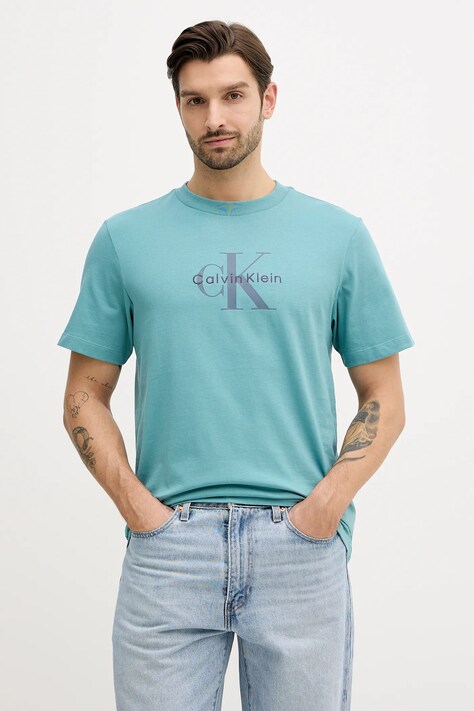 Calvin Klein Jeans t-shirt męski kolor turkusowy z nadrukiem LV04RB862G