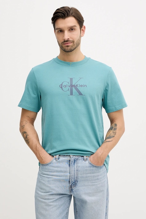 Calvin Klein Jeans t-shirt męski kolor turkusowy z nadrukiem LV04RB862G