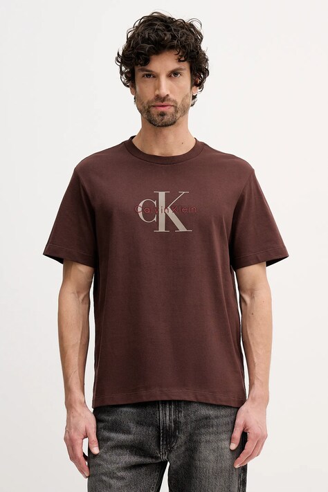 Calvin Klein Jeans t-shirt męski kolor brązowy z nadrukiem LV04RB862G