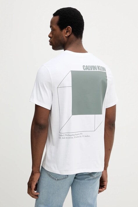 Bavlněné tričko Calvin Klein Jeans pánské, bílá barva, s potiskem, LV04RC805G