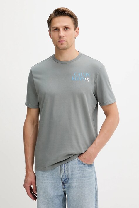 Bavlněné tričko Calvin Klein Jeans pánské, šedá barva, s potiskem, LV04RC844G