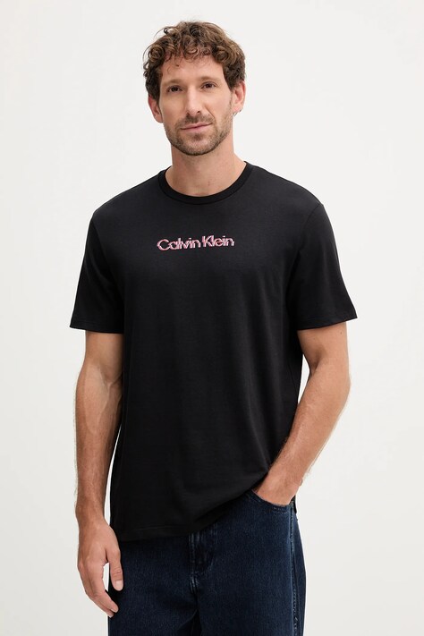 Bombažna kratka majica Calvin Klein Jeans moška, črna barva, LV04RC858G