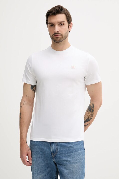 Calvin Klein Jeans tricou din bumbac culoarea alb, cu imprimeu, LV04RC272G
