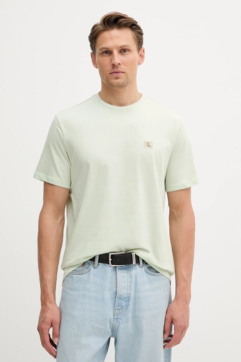 Calvin Klein Jeans pamut póló zöld, nyomott mintás, LV04RC272G